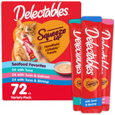 Delectables Squeeze Up – tubes crème-poisson pour moments de complicité avec votre chat.