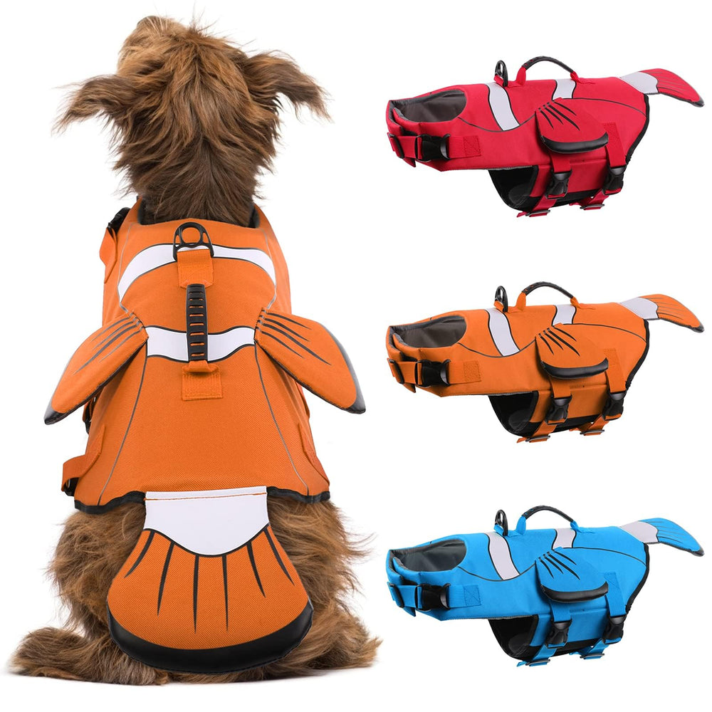 Gilet DENTRUN pour chien grand bleu, visibilité accrue lors des sorties nautiques.