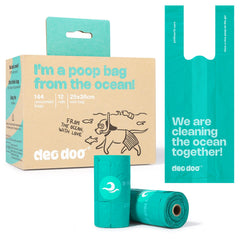 Sacs Deo Doo à crottes avec poignées dans un emballage pratique pour les balades.