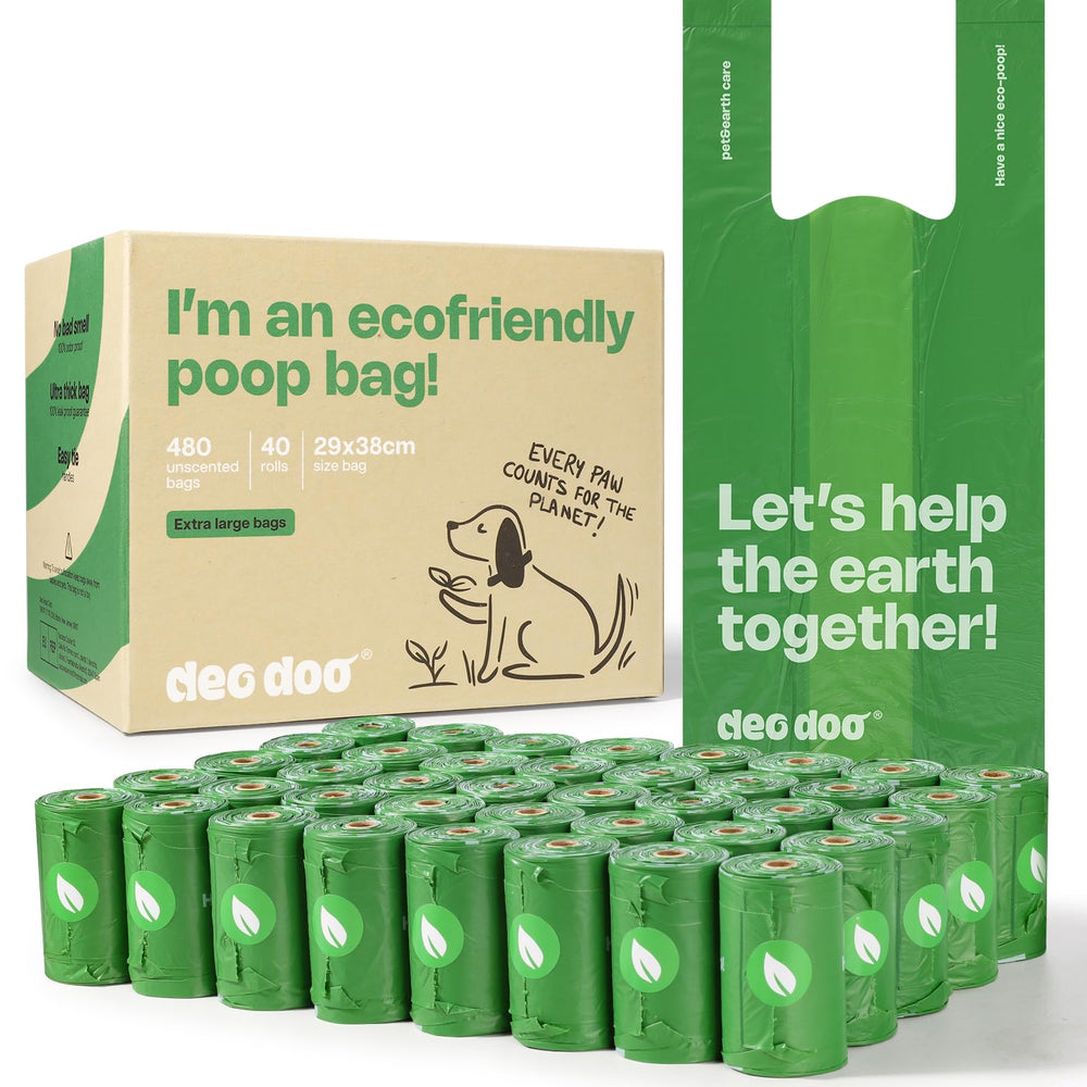 Deo Doo sacs-poubelle avec attaches et rouleaux, pratique pour promenades et ramassages.