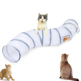 Tunnel Deofun chat en forme S blanc pliable, exploration et jeu en sécurité.