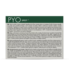 Dermoscent PYOSpot: emballage et etiquette montrant l'usage hebdomadaire simple.