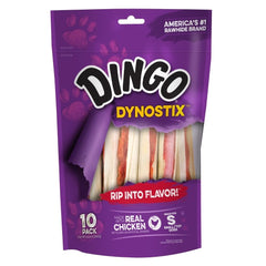 Bouchées Dingo Dynostix au poulet et cuir brut, texture croquante et satisfaisante