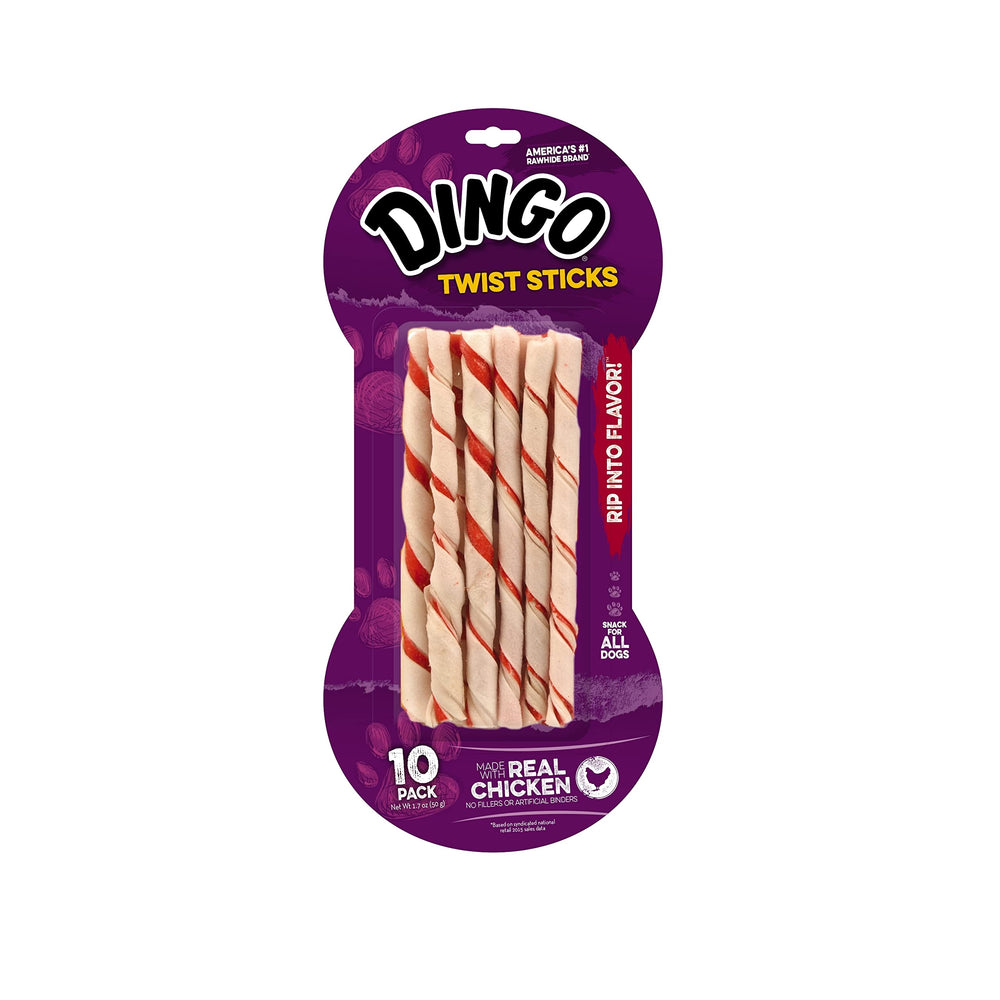 Dingo Twist Stick intérieur poulet réel, friandise protéinée et appétissante.