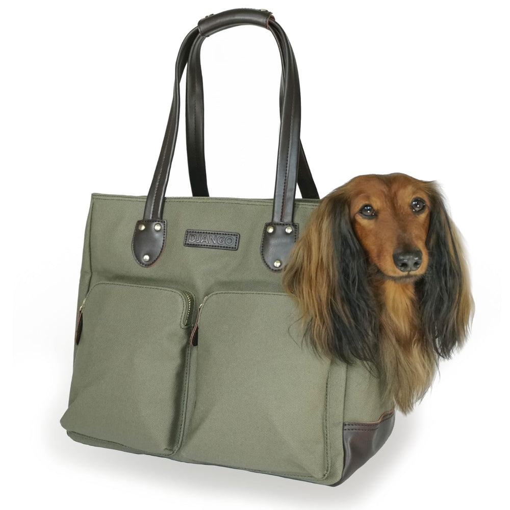 DJANGO sac-porteur-chien cuir cire olive moyen avant, accès rapide et confort en ville.