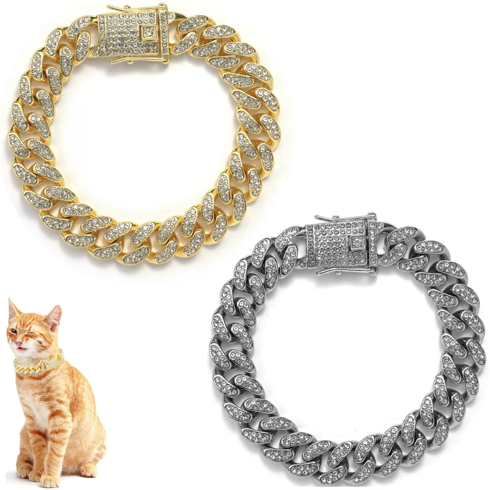 DKJEkdje collier cubain diamant or, 10 pouces, allure chic pour chat