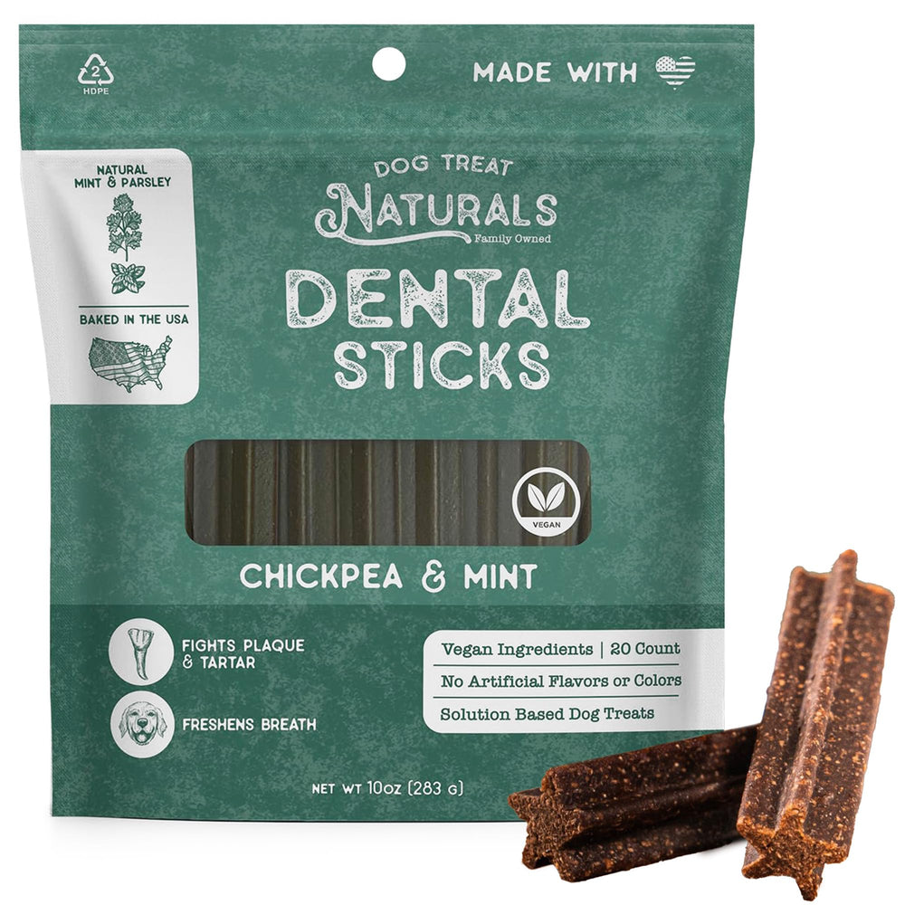 Dog Treat Naturals, emballage écologique des bâtonnets dentaires pour chiens, pratique et durable.