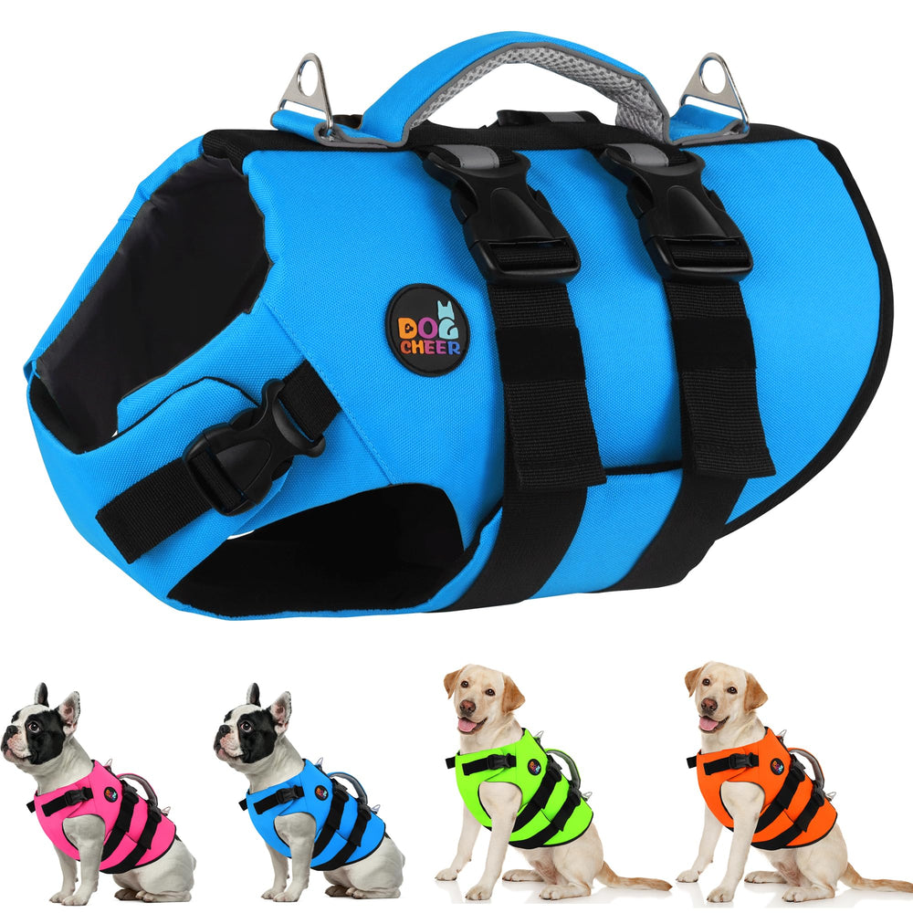 Dogcheer gilet de vie chien bleu, vue avant, sécurité en nage.