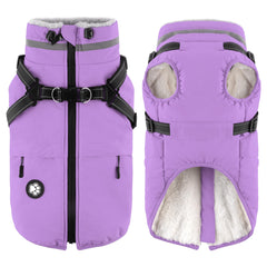 Dogcheer manteau chien avec harnais intégré, imperméable et violet taro, pour sorties hivernales.