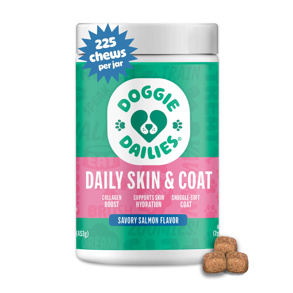 Doggie Dailies: bouteille d'huile de saumon fumé soutenant peau et poil.