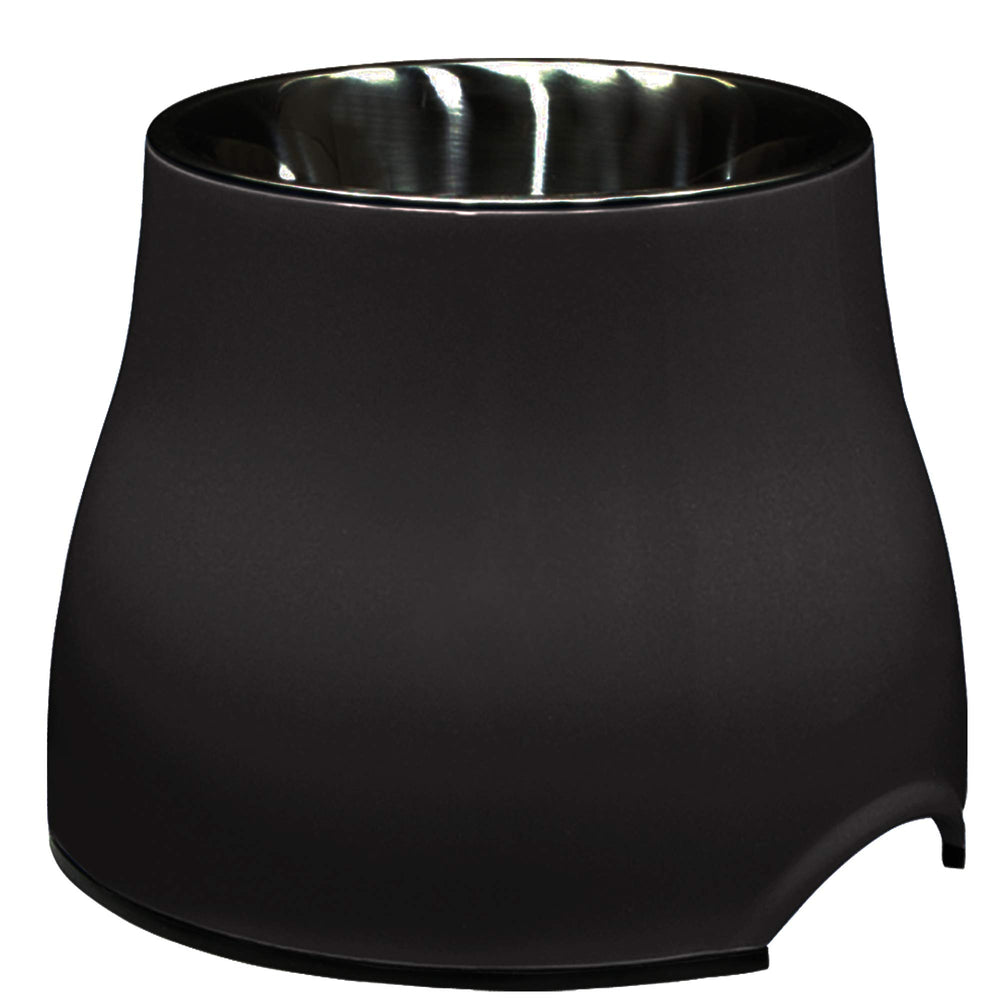 Bol Dogit surélevé en acier inox noir, conçu pour un repas à hauteur confortable.