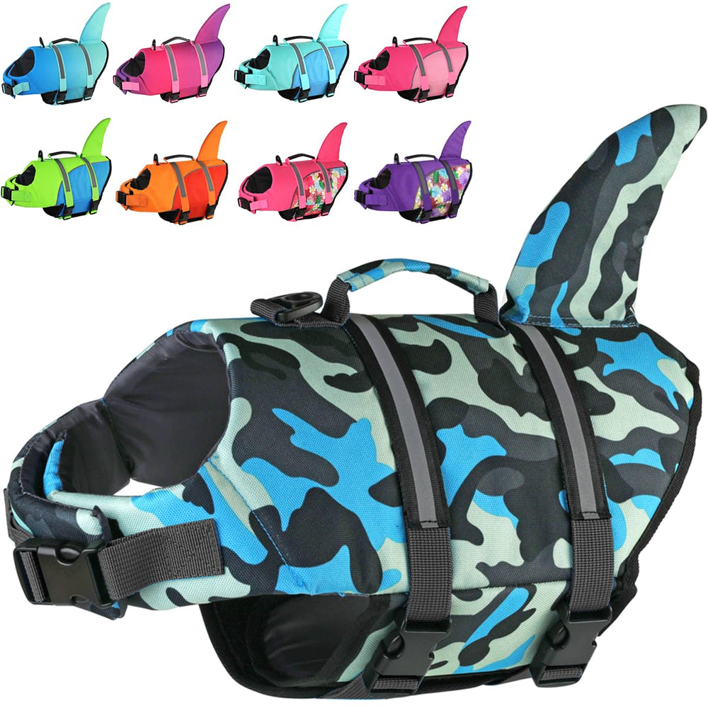 Doglay gilet sauvetage chien design requin, repérable et sûr en eau.