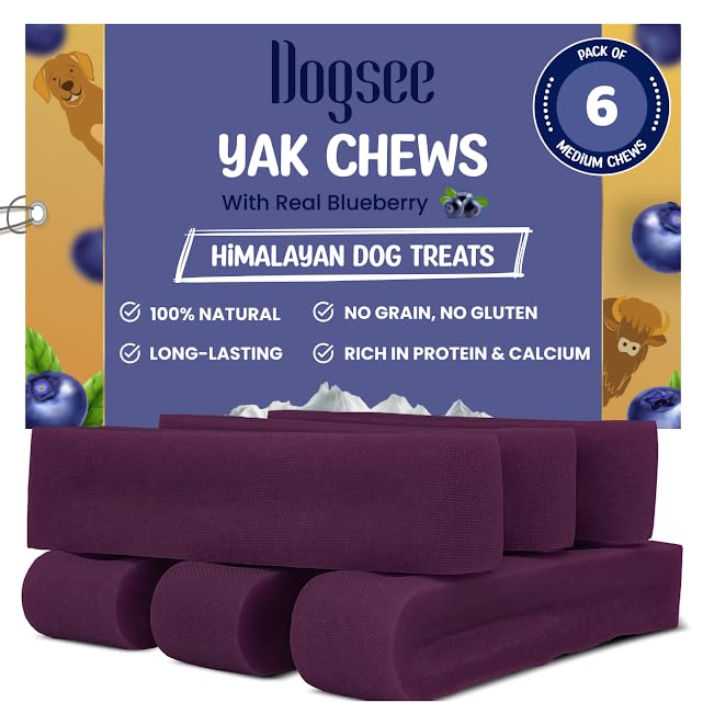 Dogsee emballage friandises dentaires bleuet yak pour dents propres et haleine fraîche.