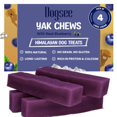 Dogsee friandises dentaires Yak myrtille – emballage attrayant favorisant l'achat et l'intérêt du chien.