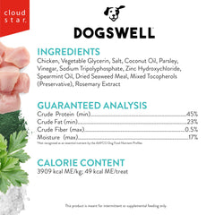 Dogswell Dental Jerky poulet, ingrédients propres sans céréales pour chien actif.