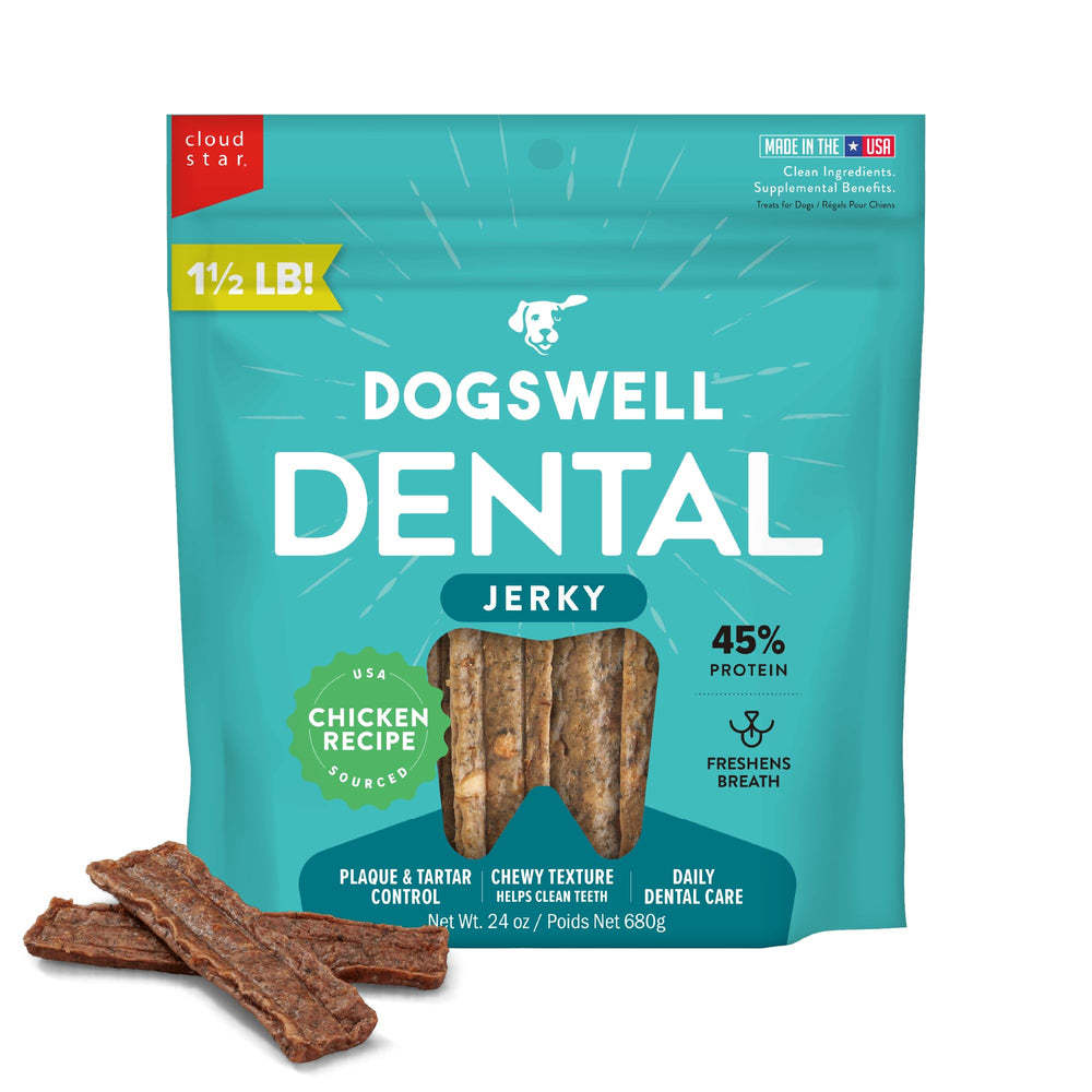 Dogswell Dental Jerky poulet, sac 24 oz prêt à l'usage.