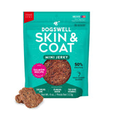 Friandises DOGSWELL peau et pelage mini jerky saumon, récompense riche en oméga pour le pelage.