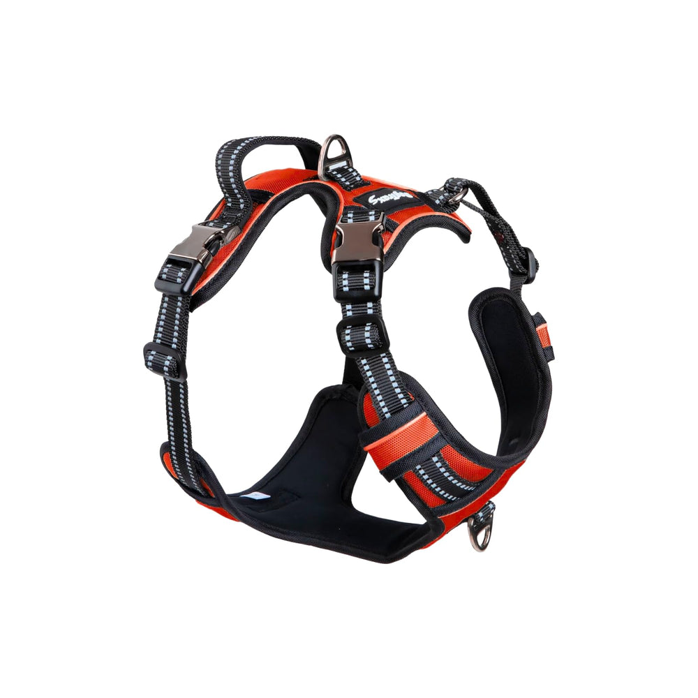 DogTraxs harnais rouge enfilage facile pour chiens actifs.