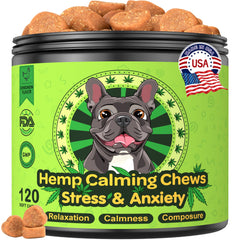 DOGVC friandises apaisantes en bouteille pour chien, détente potentielle après le tonnerre.
