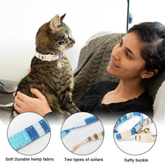 DOGWONG collier bleu à carreaux avec cloche amovible pour repérer facilement votre animal.