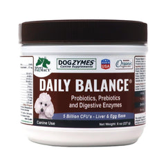 Bouteille Dogzymes Daily Balance, probiotiques pour soutenir la digestion du chien.