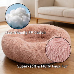 Doimier lit rond apaisant, fourrure synthétique ultra-douce pour un confort cocon.