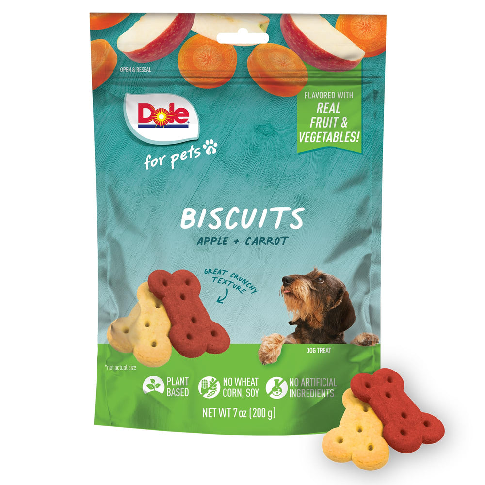 Biscuits Dole pour chien pomme et carotte, croquants et parfaits pour récompenser lors des sorties.