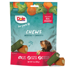 Friandise végétale Dole pour chiens dans un sachet brocoli et carotte, pratique en sortie