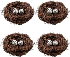 Nid oiseau en rattan Domkier avec oeufs, pour deco printaniere