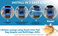 Dooli adaptateur seau-litière, connexion simple et nouage sans couper le sac.