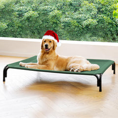 Lit DOPEDIO surélevé pour chien en extérieur vert, garde votre animal au frais.