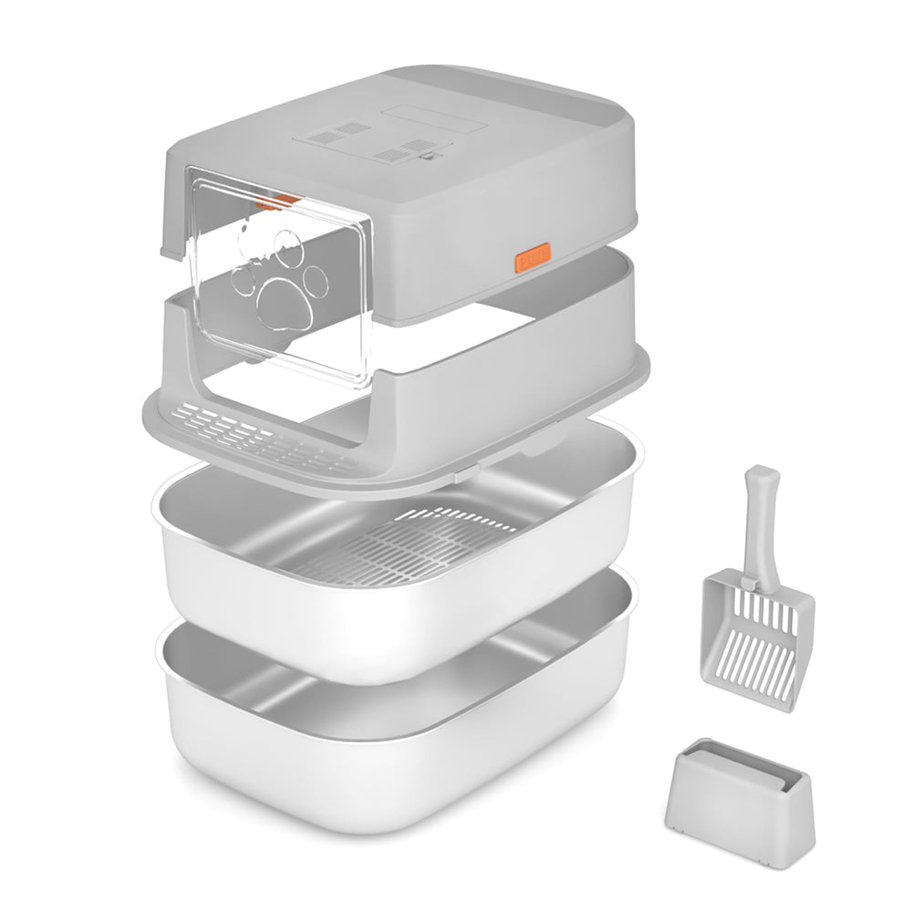 DOWANQO boîtier-litière inox avec couvercle, hygiénique et sans odeur.