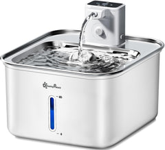 Fontaine DownyPaws pour chat en inox sans fil avec capteur, hydratation facilitée.