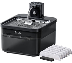 Fontaine DownyPaws en acier inoxydable avec batterie pour chat.
