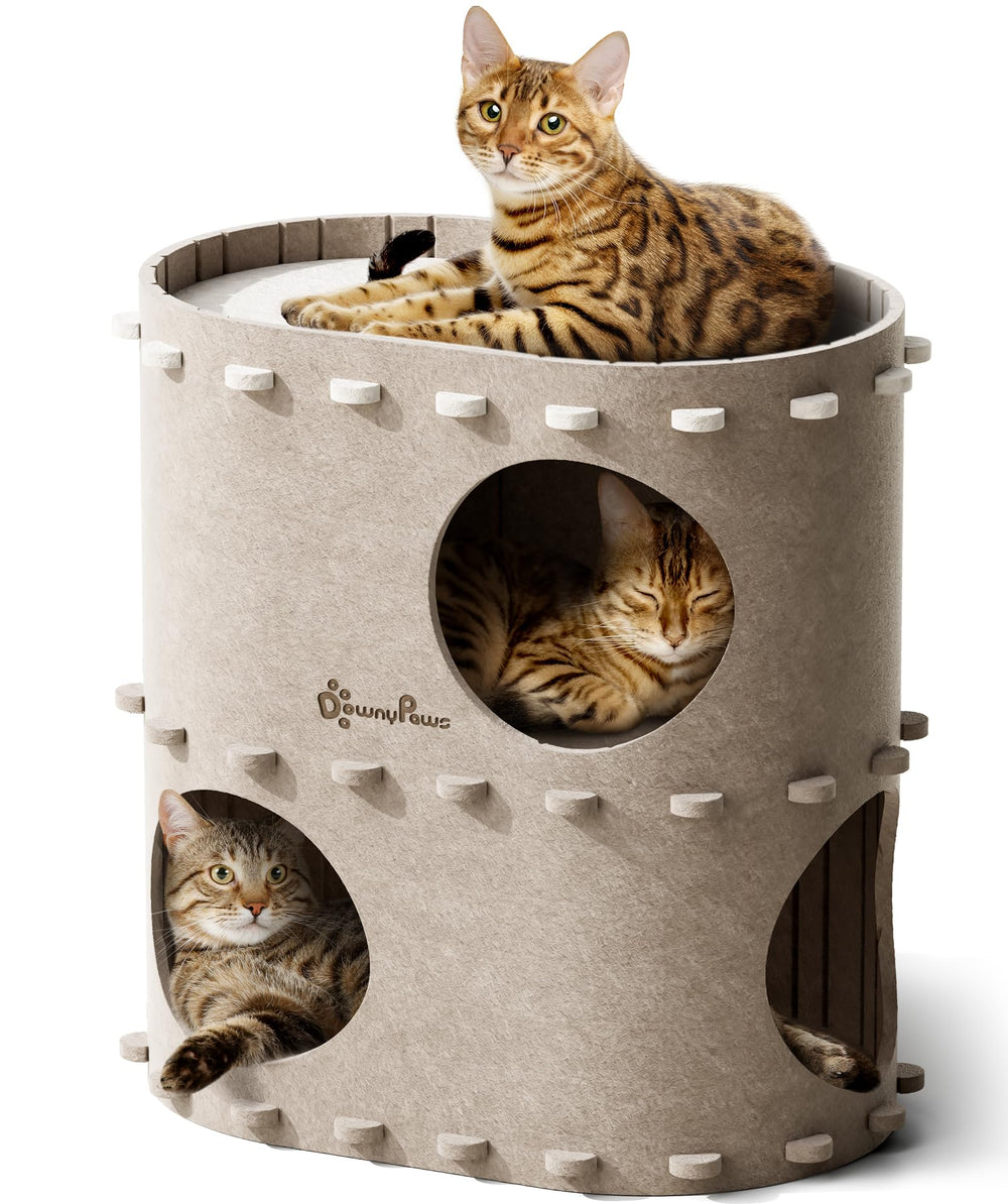DownyPaws maison chat feut chateau 2 niveaux offrant espace prive pour trois chats
