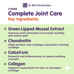Dr. Bill’s Canine Complete Joint Care poudre idéale pour chiens âgés et actifs.