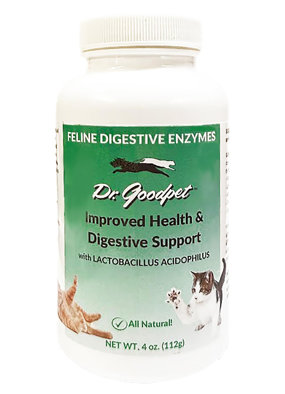 Dr. Goodpet : bouteille poudre digestive chat; soutien quotidien et facilité d’usage.