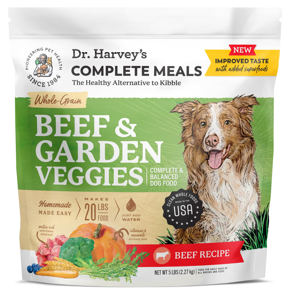 Dr. Harvey's Boeuf et Légumes du Jardin — poudre prête pour repas équilibré.