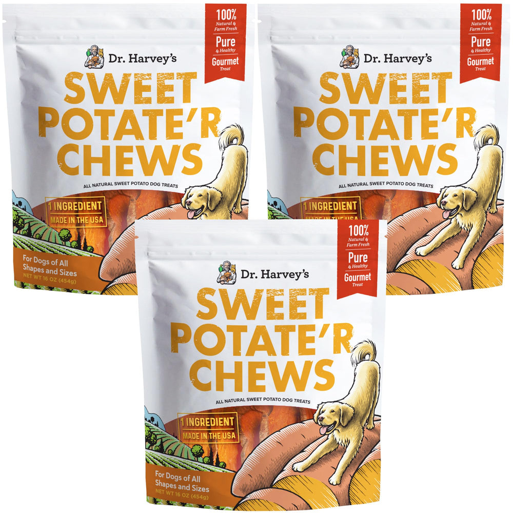 Dr. Harvey's friandises patate douce, pack 3, récompense pratique pour chiens de toutes tailles.
