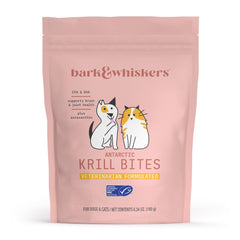 Dr. Mercola Bark & Whiskers Krill Bites, friandises riches en oméga-3 pour chiens et chats.