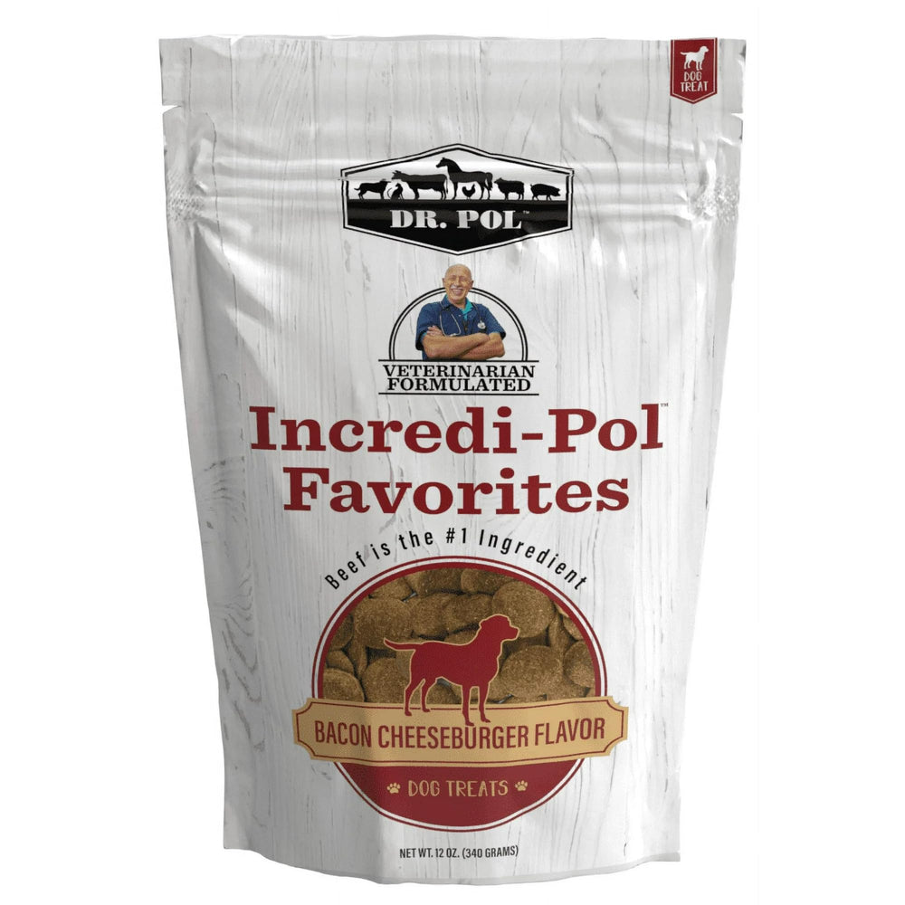 Dr. Pol Incredi-Pol biscuits bacon cheeseburger, récompense savoureuse pour l'entraînement canin.