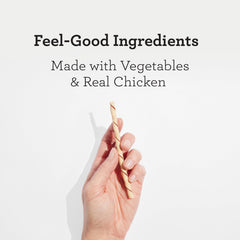 DreamBone batons torsades: ingrédients poulet et légumes, friandise savoureuse et naturelle.
