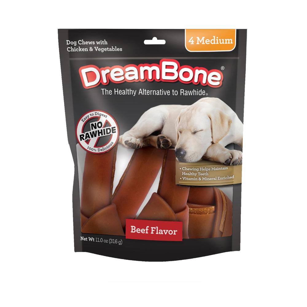 DreamBone friandises médium sans cuir boeuf-poulet-légumes, faciles à mâcher.