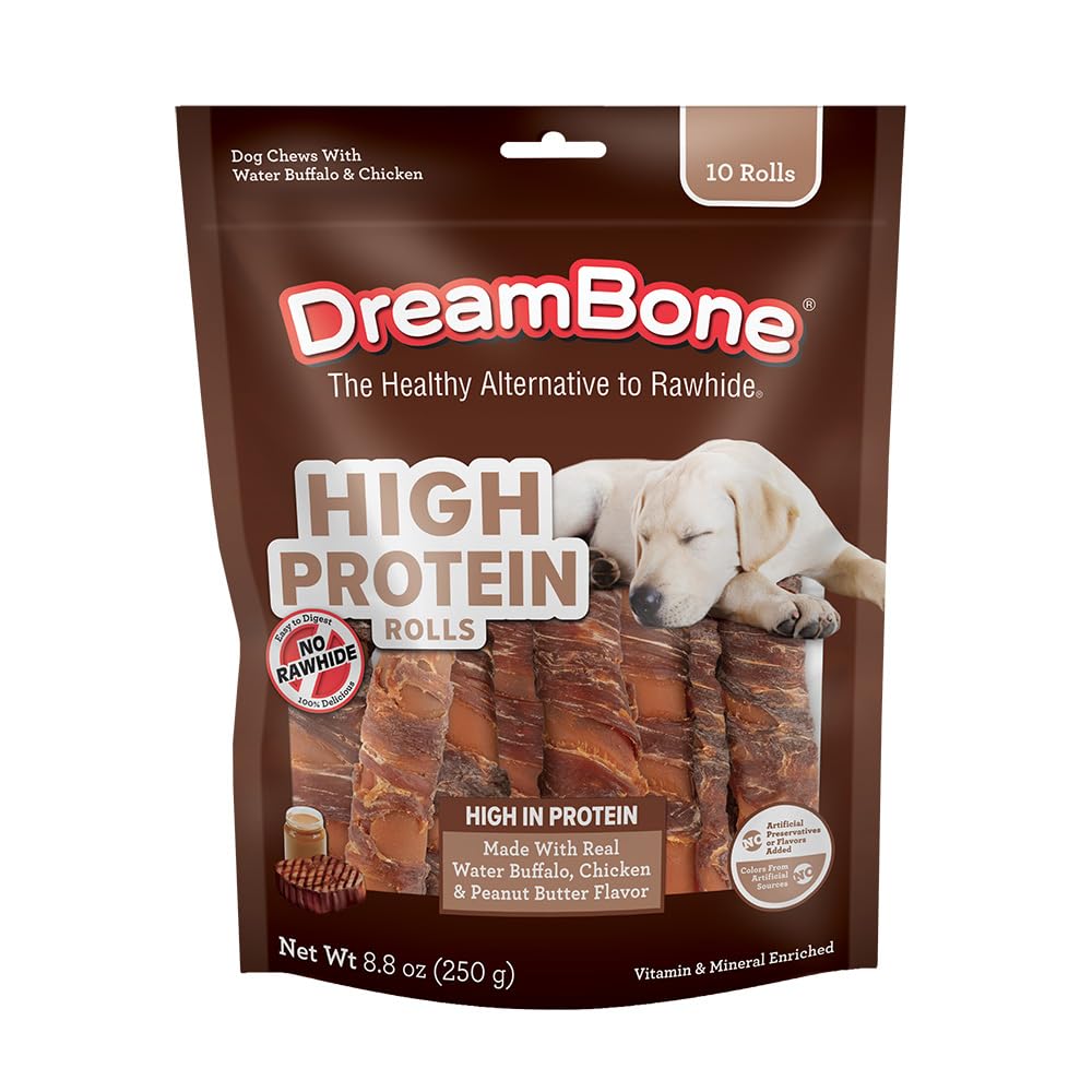 DreamBone rouleaux protéinés haute: friandise idéale pour chiens actifs.