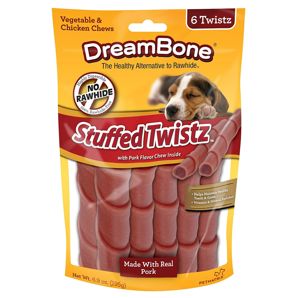 DreamBone Twistz emballage montrant le snack sans peau pour une mastication saine et agréable