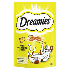 Dreamies fromage chat, emballage pratique, idéal pour récompenser à la maison.