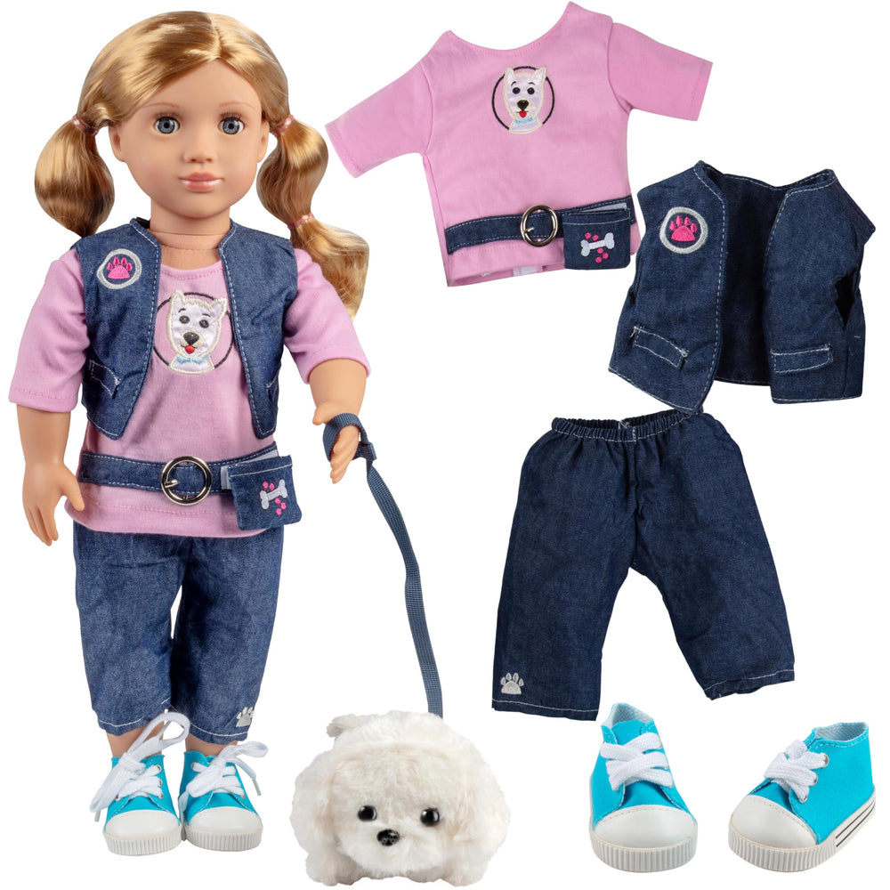 Dress Along Dolly – ensemble t-shirt pour poupée 18 pouces, prêt pour des tenues variées.