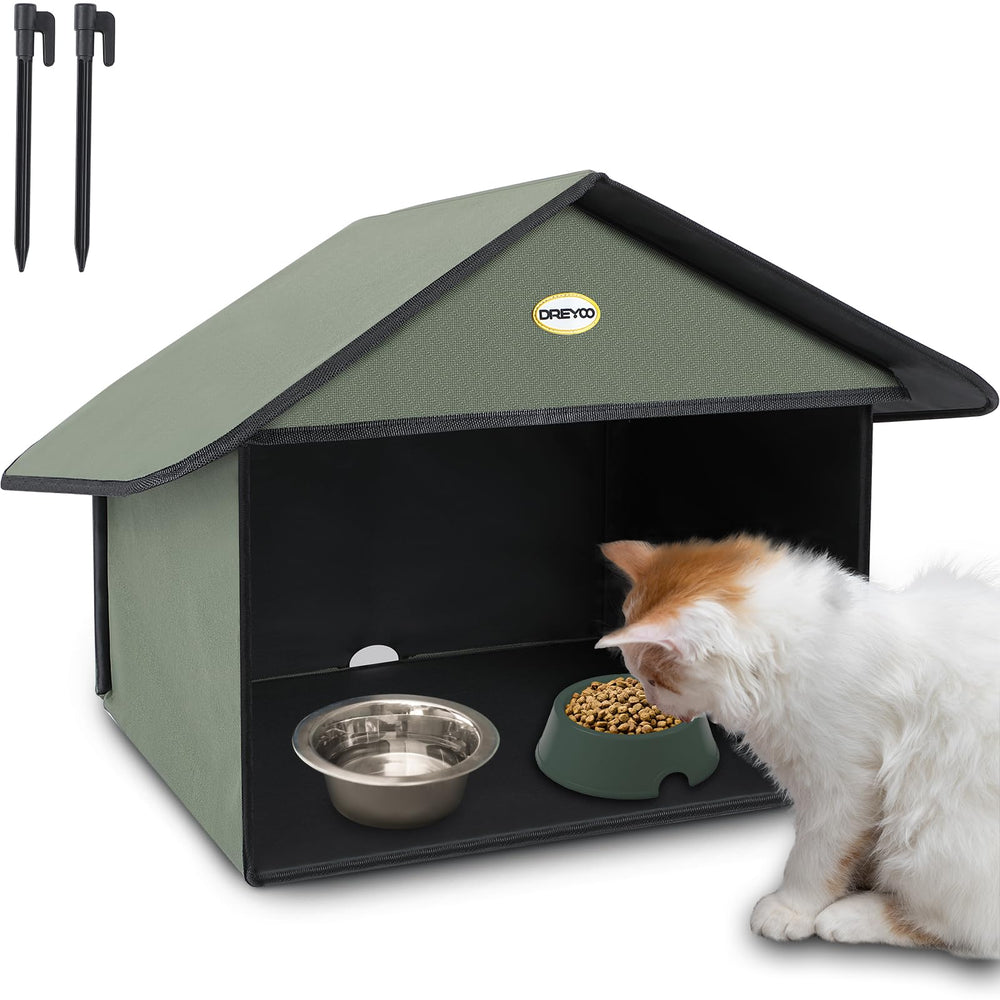 Station Dreyoo pour repas extérieur du chat protégée contre pluie et neige