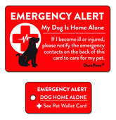 Carte d’urgence DuraPaws chien, face rouge brillante pour alerter les secours et contacter le gardien.