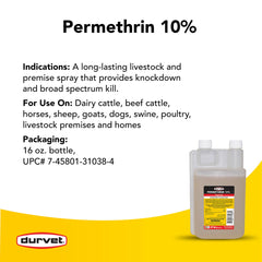 Durvet Permethrin EC 10% sur le conteneur 16 oz, manipulation pratique et fiable.